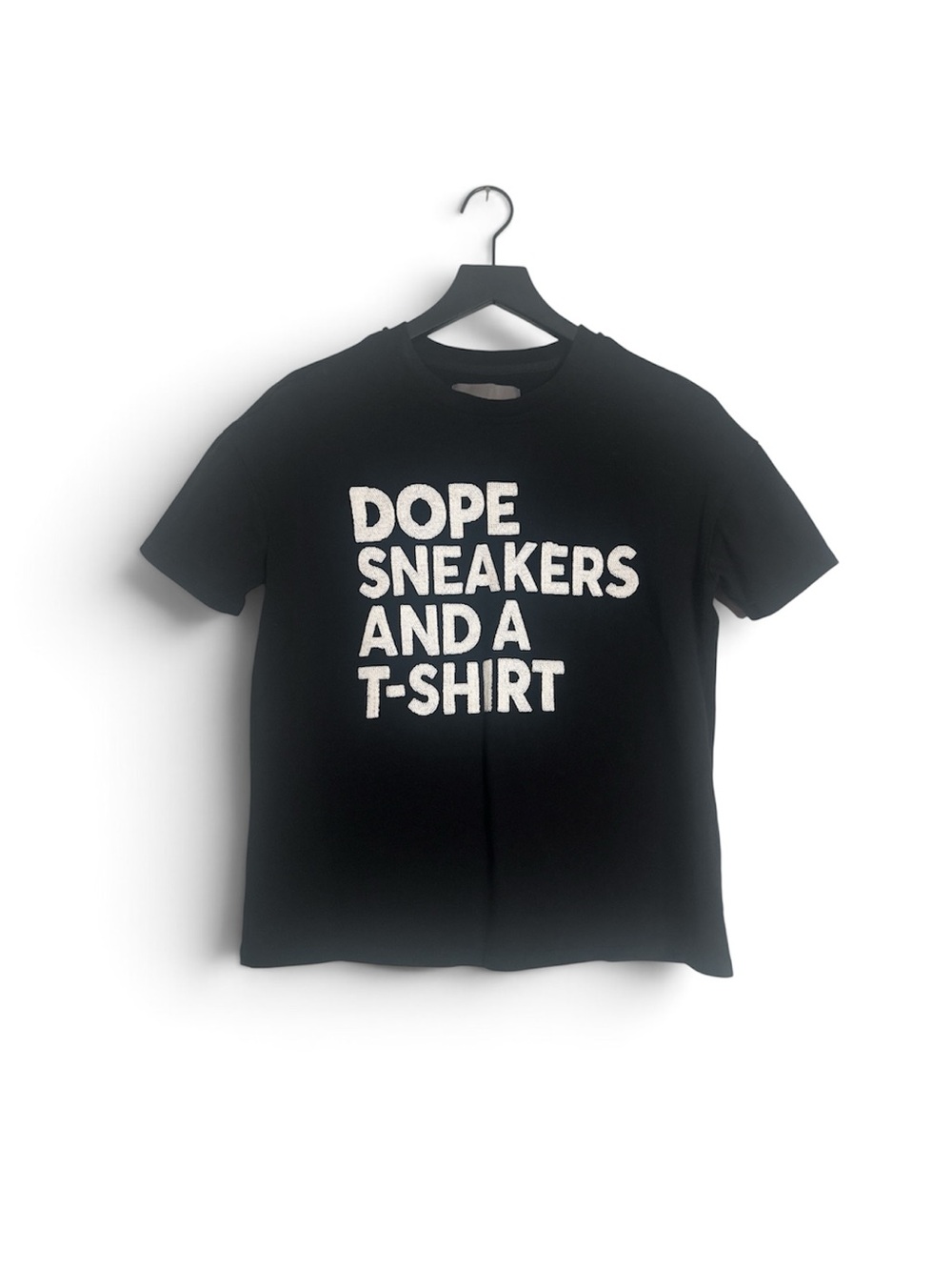 Black Graphic Short Sleeve Tee with Bold White Text